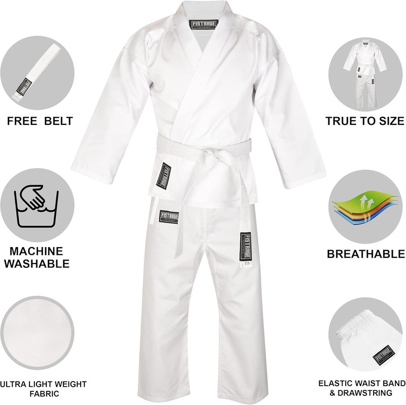 FISTRAGE FR FISTRAGE Karate Gi 8 oz Lightweight Uniform with Belt Soft Poly Cotton Blend Fabric for Martial Arts Beginner Training Suit - Image 2